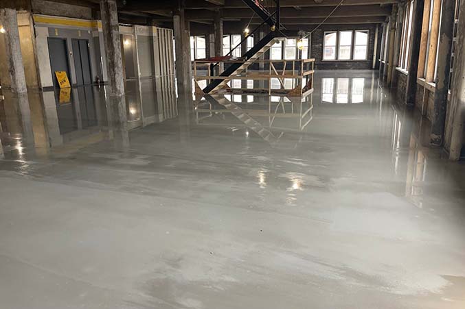 lightweight concrete underlayment project in a commercial building